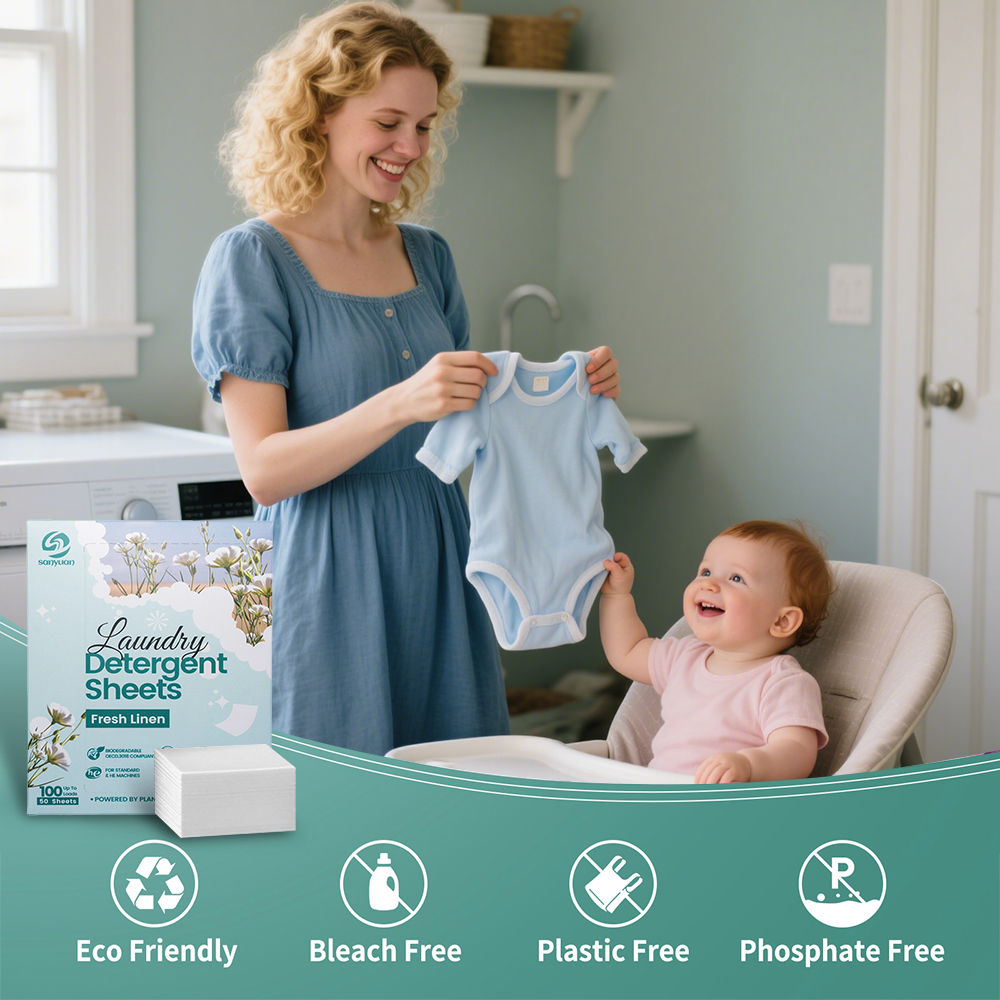 2025 New Laundry Detergent Sheets Fresh Linen Scent Antibacterial Antifungal Biodegradable Laundry Sheets With Enzyme - Image 6